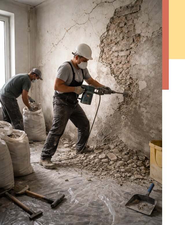 Демонтаж штукатурки со стен в Невинномысске от 7365 руб/м² — быстро и недорого | ОТДЕЛОЧНИК-Нвн