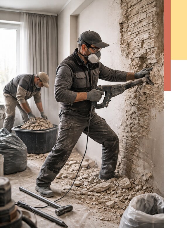 Демонтаж декоративного камня в Невинномысске от 1483 руб/м² — быстро и недорого | ОТДЕЛОЧНИК-Нвн