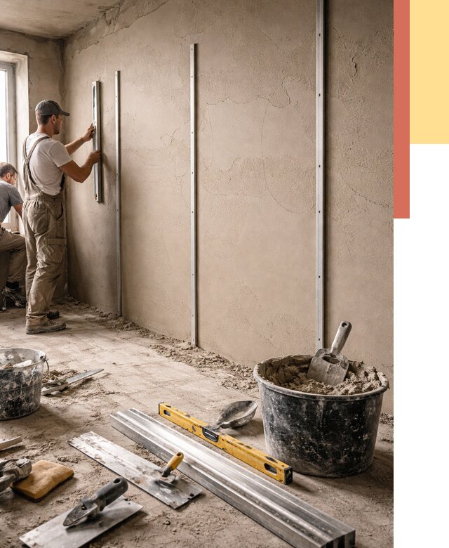 Штукатурка стен по маякам в Невинномысске от 5626 руб./м² — выравнивание под ключ | ОТДЕЛОЧНИК-Нвн