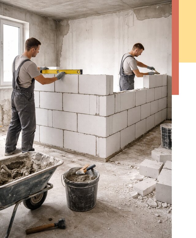 Кладка перегородок из ПГП в Невинномысске от 2557 руб./м2 — монтаж и возведение под ключ | ОТДЕЛОЧНИК-Нвн