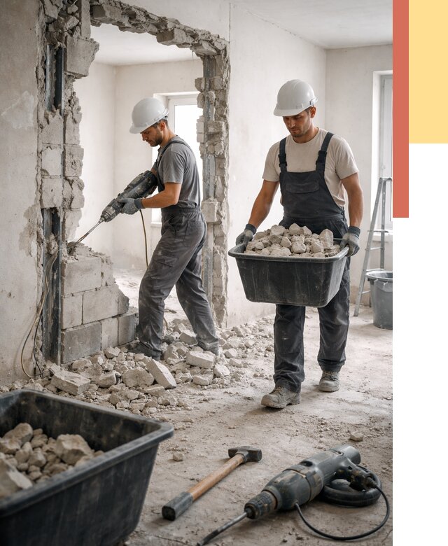 Демонтаж блоковых перегородок в Невинномысске от 3836 руб. — быстро и недорого | ОТДЕЛОЧНИК-Нвн