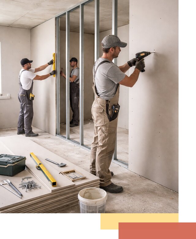 Однослойная перегородка из гипсокартона в Невинномысске под ключ, монтаж и отделка