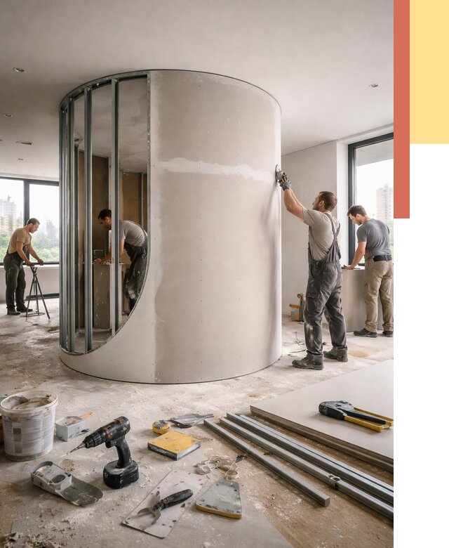 Радиусная перегородка из гипсокартона в Невинномысске от 2966 руб. под ключ | ОТДЕЛОЧНИК-Нвн