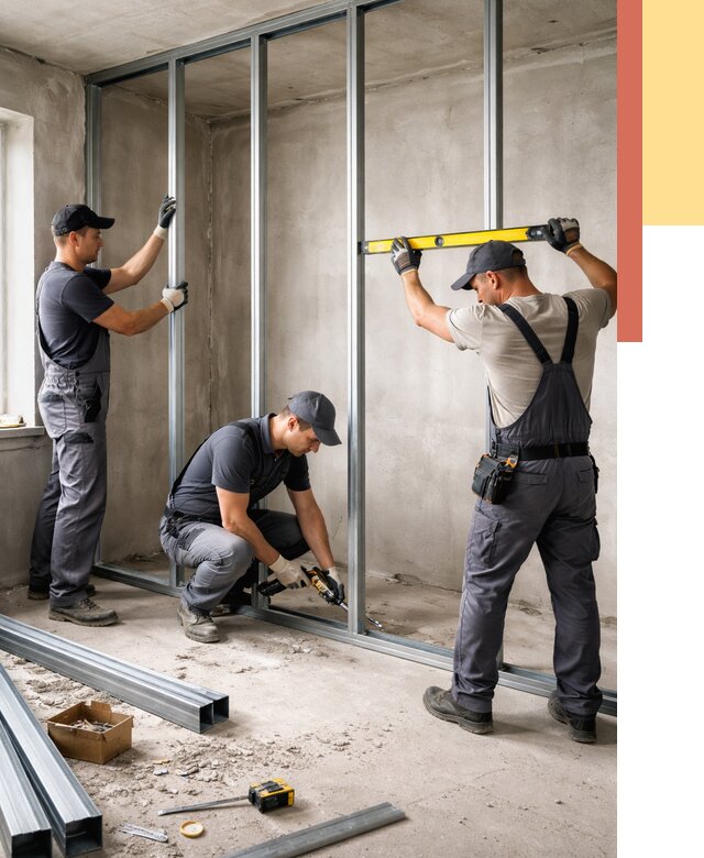 Монтаж каркаса перегородки из профиля в Невинномысске от 767 руб. | ОТДЕЛОЧНИК-Нвн