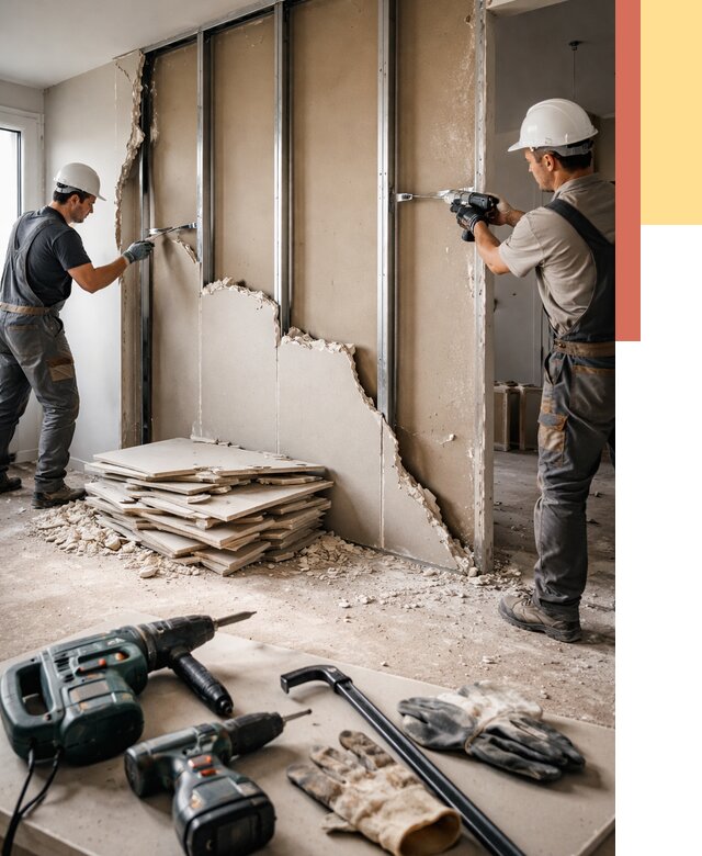 Демонтаж перегородки из гипсокартона в Невинномысске от 1227 руб. быстро и недорого | ОТДЕЛОЧНИК-Нвн