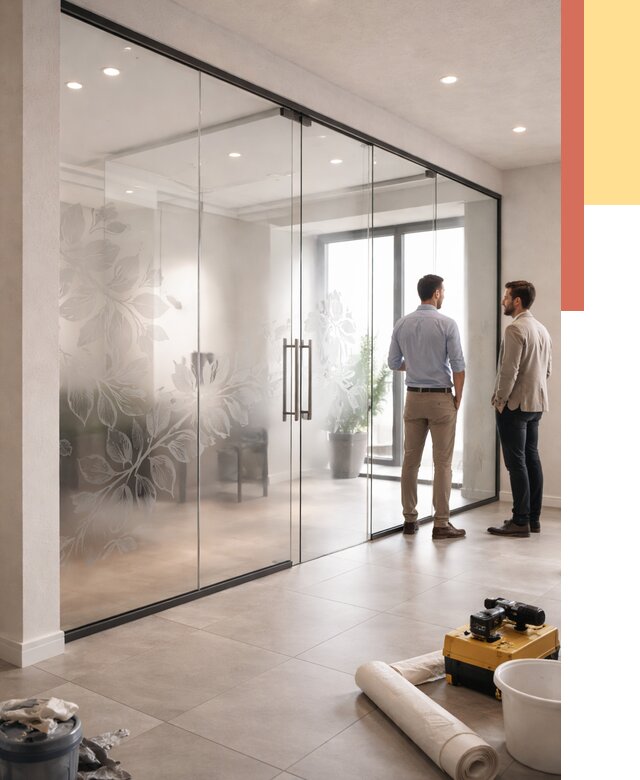 Стеклянные перегородки с рисунком в Невинномысске от 12786 руб. монтаж и нанесение | ОТДЕЛОЧНИК-Нвн