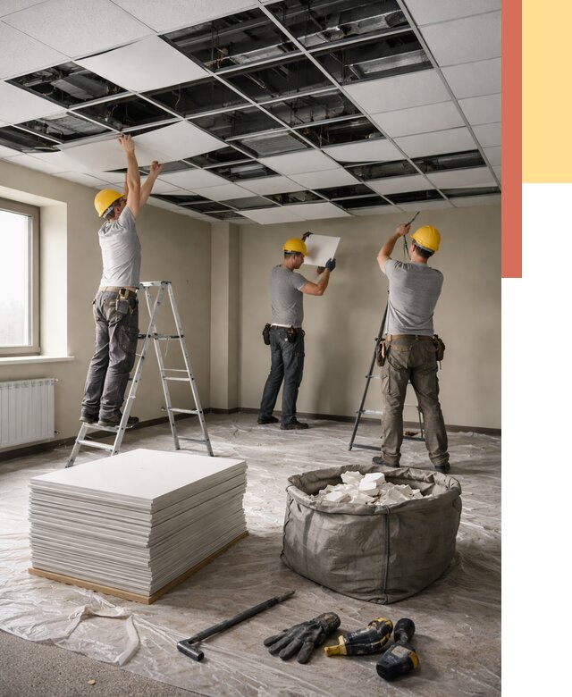 Демонтаж потолка Армстронг в Невинномысске от 4603 руб. быстро и недорого | ОТДЕЛОЧНИК-Нвн