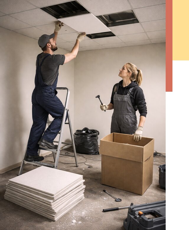 Демонтаж потолочной плитки в Невинномысске от 4603 руб. быстро и недорого | ОТДЕЛОЧНИК-Нвн