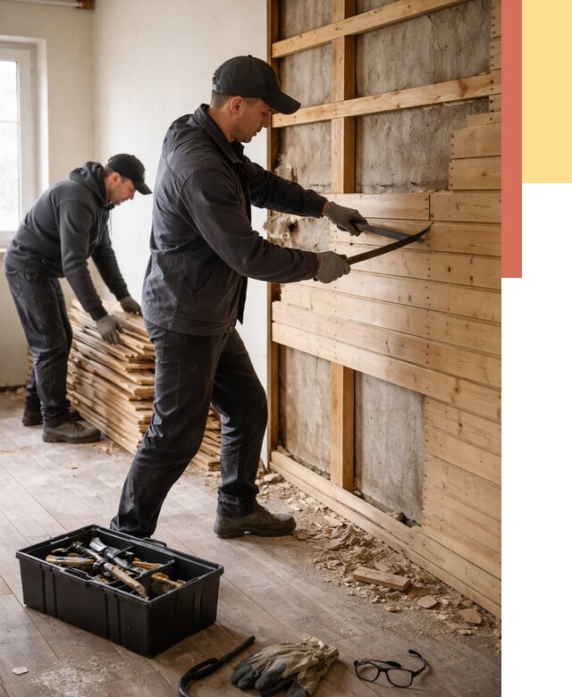 Демонтаж вагонки в Невинномысске от 3887 руб/м2 — быстро и недорого | ОТДЕЛОЧНИК-Нвн