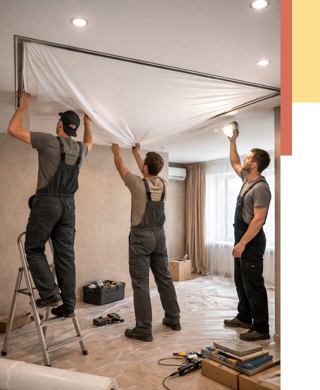 Монтаж ПВХ натяжного потолка в Невинномысске от 3580 руб. под ключ | ОТДЕЛОЧНИК-Нвн