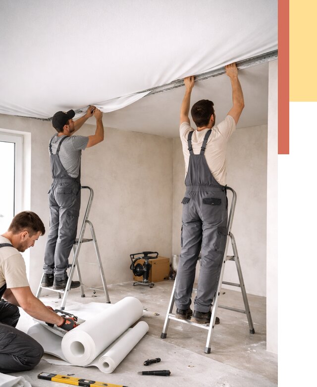 Монтаж тканевого натяжного потолка в Невинномысске от 3580 руб. под ключ | ОТДЕЛОЧНИК-Нвн