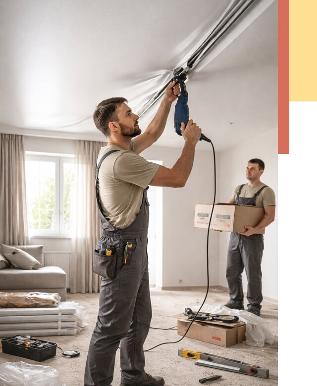 Монтаж сатинового натяжного потолка в Невинномысске от 3580 руб. | Быстро, недорого — ОТДЕЛОЧНИК-Нвн