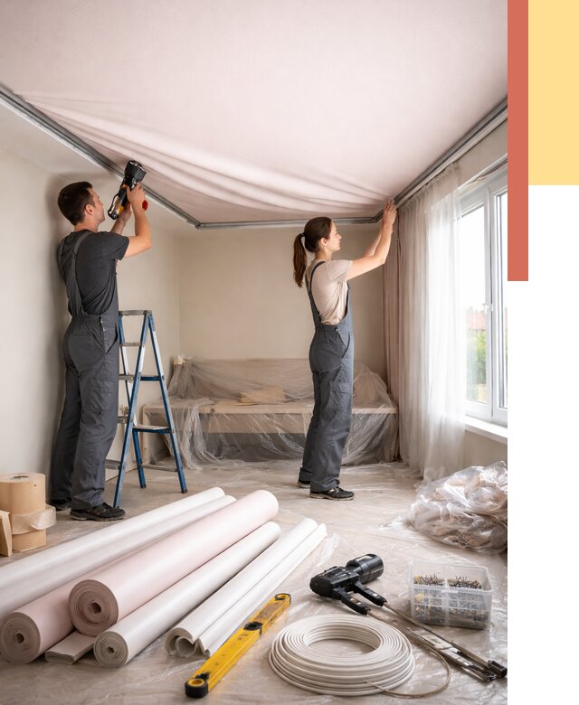 Монтаж цветного натяжного потолка в Невинномысске от 4296 руб/м² — быстро и недорого | ОТДЕЛОЧНИК-Нвн