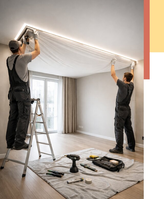 Монтаж парящего натяжного потолка в Невинномысске от 4603 руб. быстро и недорого | ОТДЕЛОЧНИК-Нвн