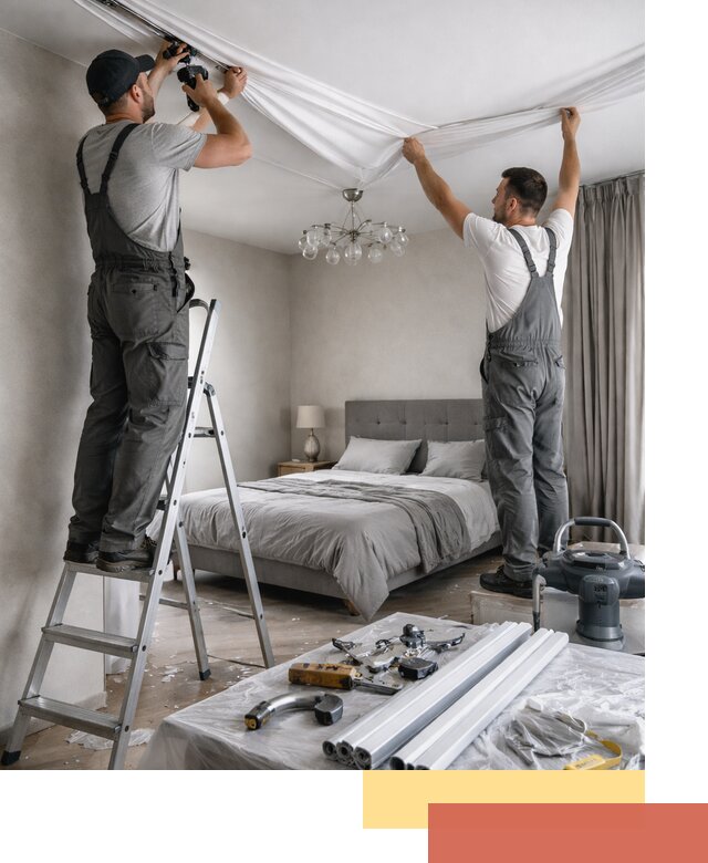 Монтаж натяжного потолка в спальне в Невинномысске