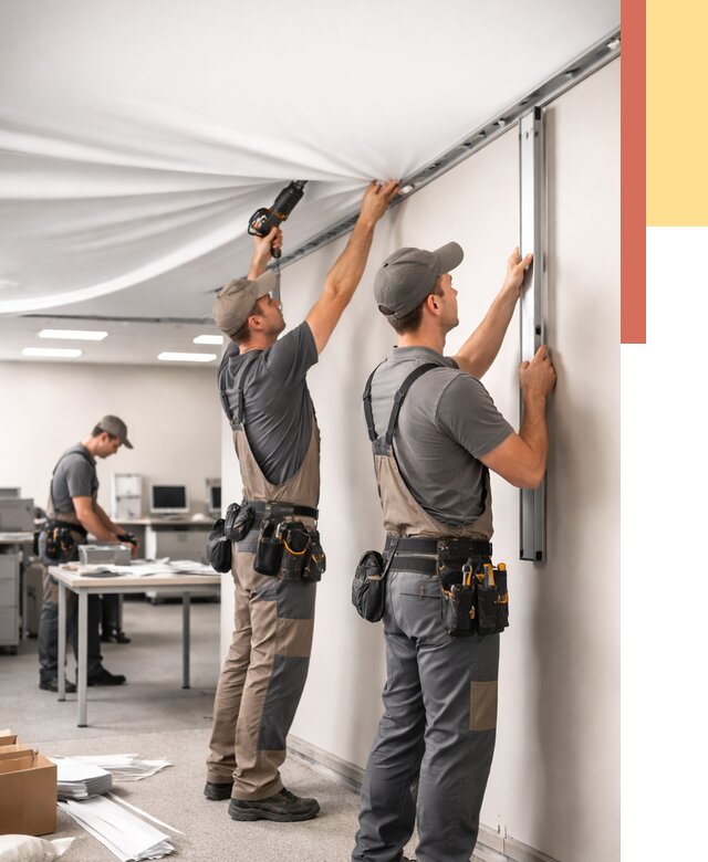 Монтаж натяжного потолка в офисе в Невинномысске от 460 руб/м² — быстро и недорого | ОТДЕЛОЧНИК-Нвн