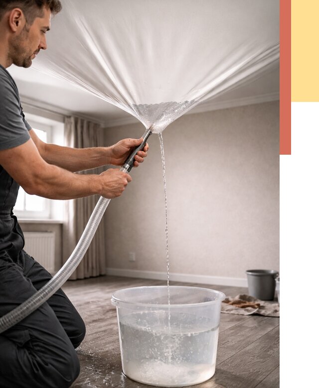 Слив воды с натяжного потолка в Невинномысске от 2557 руб. быстро и недорого | ОТДЕЛОЧНИК-Нвн