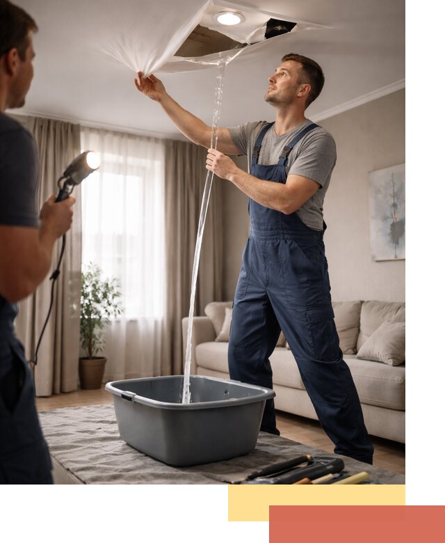 Слив воды с натяжного потолка в Невинномысске быстро и аккуратно