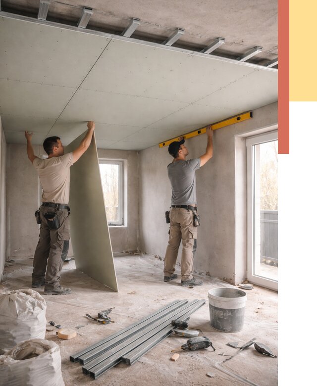 Одноуровневый потолок из гипсокартона в Невинномысске от 767 руб. — монтаж под ключ | ОТДЕЛОЧНИК-Нвн