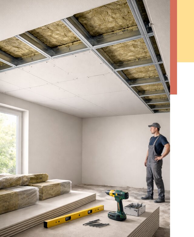 Звукоизоляция потолка ГКЛ в Невинномысске от 972 руб. — монтаж под ключ | ОТДЕЛОЧНИК-Нвн