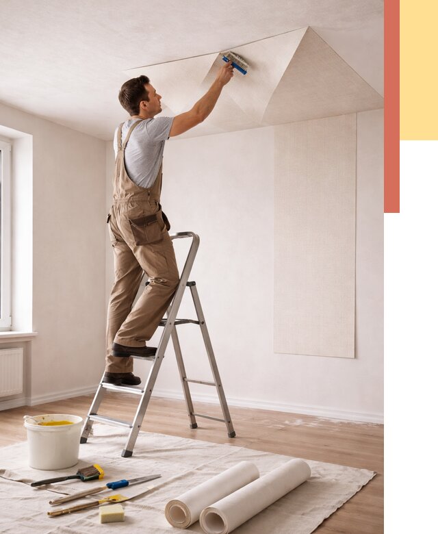 Поклейка обоев на потолок в Невинномысске от 4603 руб. быстро и недорого | ОТДЕЛОЧНИК-Нвн