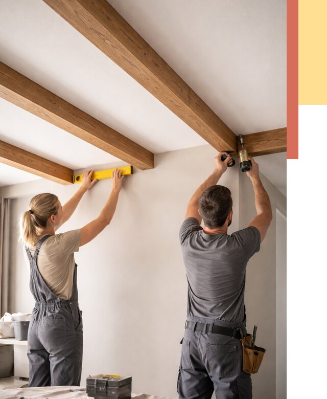 Монтаж декоративных балок на потолок в Невинномысске от 4296 руб. — ОТДЕЛОЧНИК-Нвн